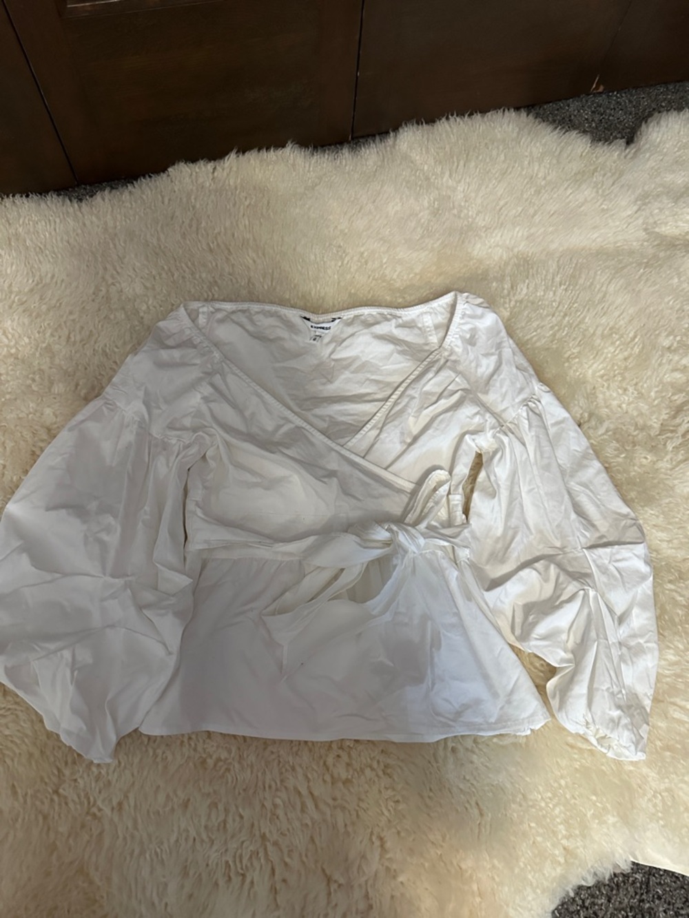 Express Wrap Front White Blouse with Tie Waist and side zipper xs